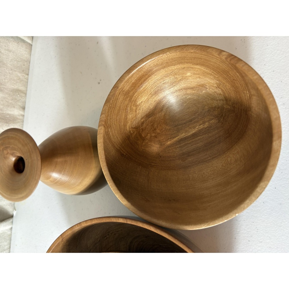 Vintage Hand Turned Wood Bowls Set Signed 2004-2005 Decor Salad Display Vase USA - Picture 5 of 15